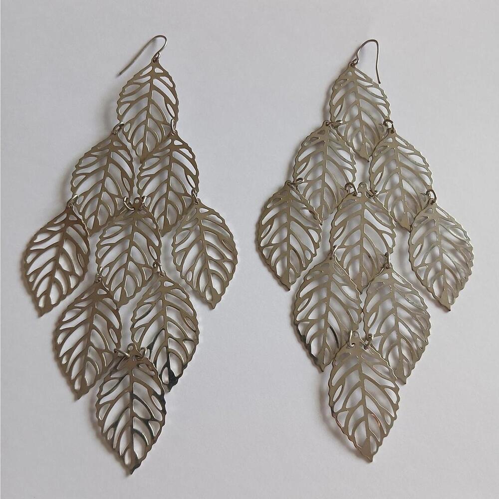 Dangly silver boho leaf earrings